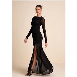 In Store Now Elegant Long Sleeve Mesh Black Evening Gown Sz Small